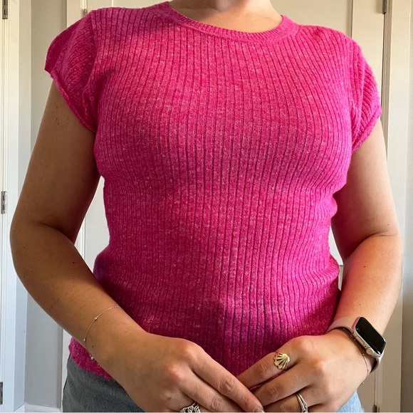 J. Crew Tops - J. Crew Fuchsia Ribbed Knit Top Size Medium